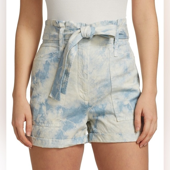 New ALC Davidson Bleached Shorts High Rise Paperbag Tie Waist Belt Linen Blend 0 - Picture 1 of 14